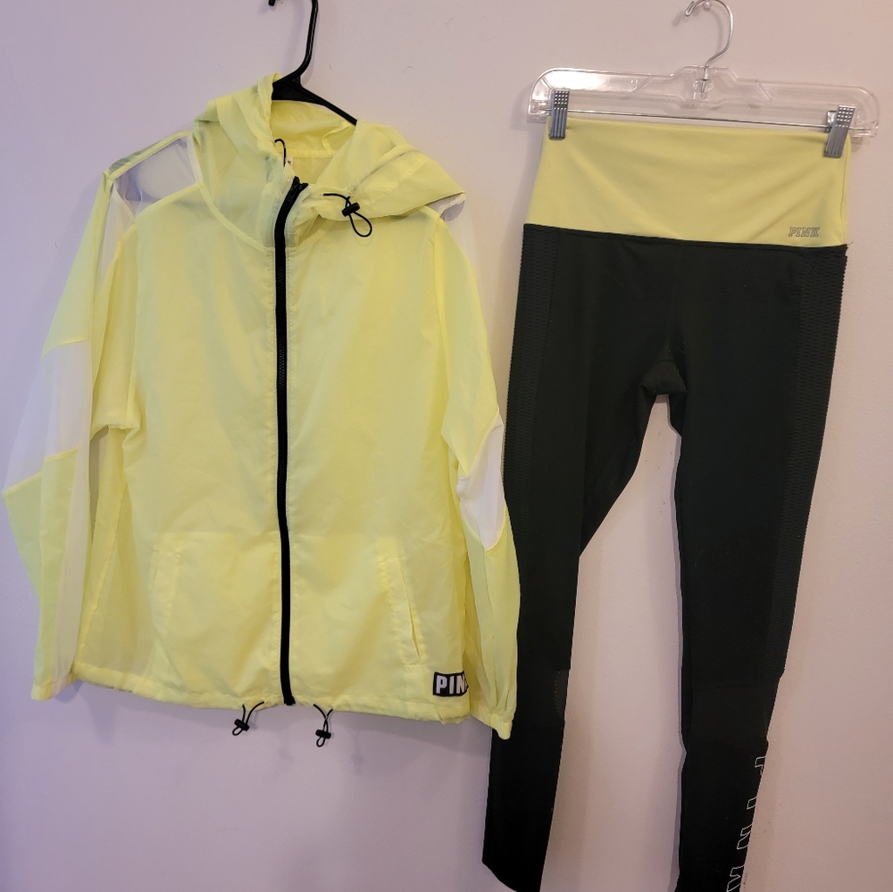 Victoria's Secret PINK Lazer Yellow Anorak and Matching Ultimate Leggings